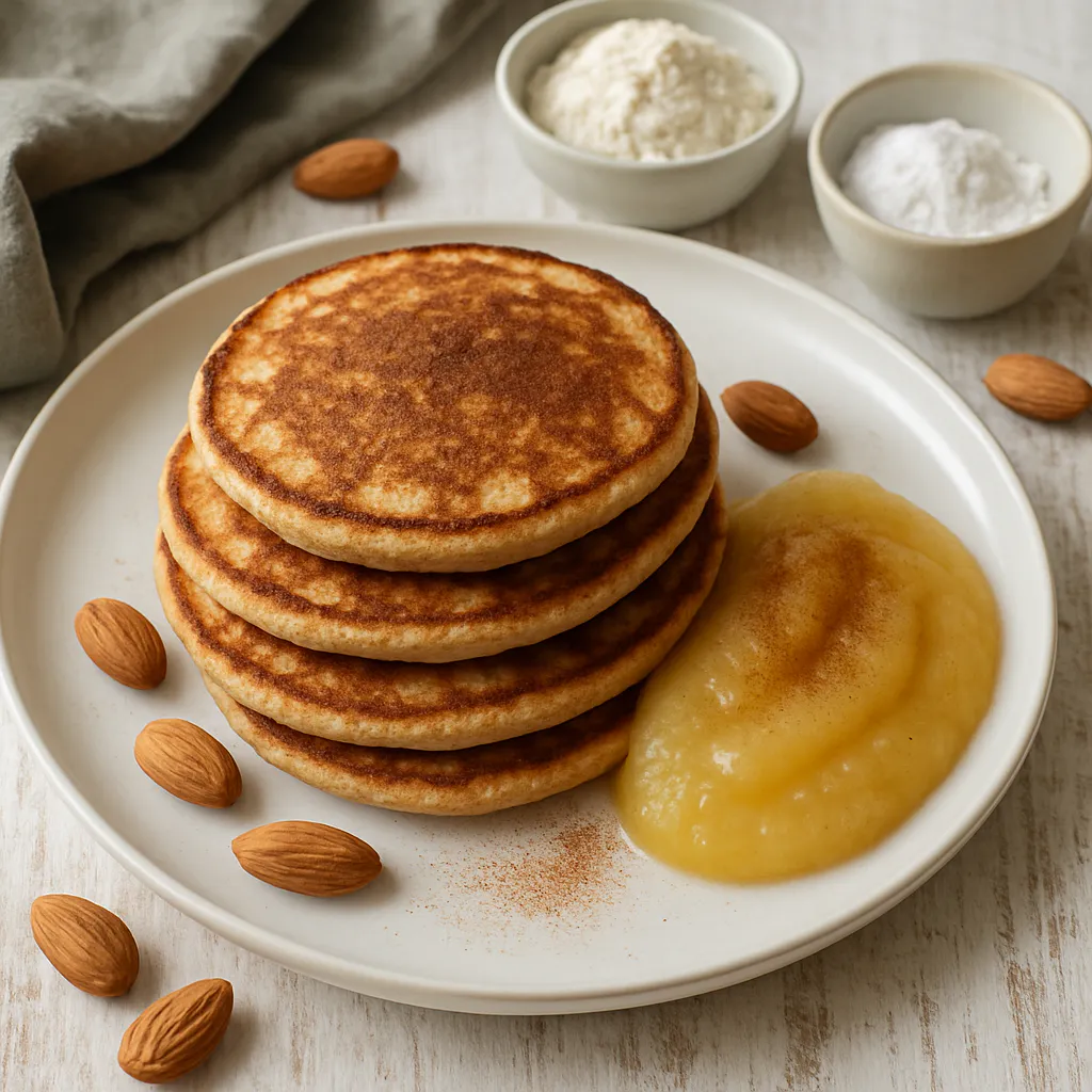 Mandel-Protein-Pancakes mit Apfelmus und Zimt