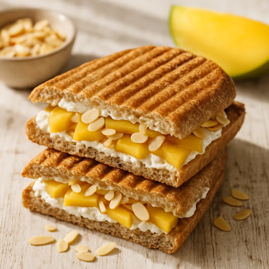 Mango-Panini mit Frischkäse und Mandeln