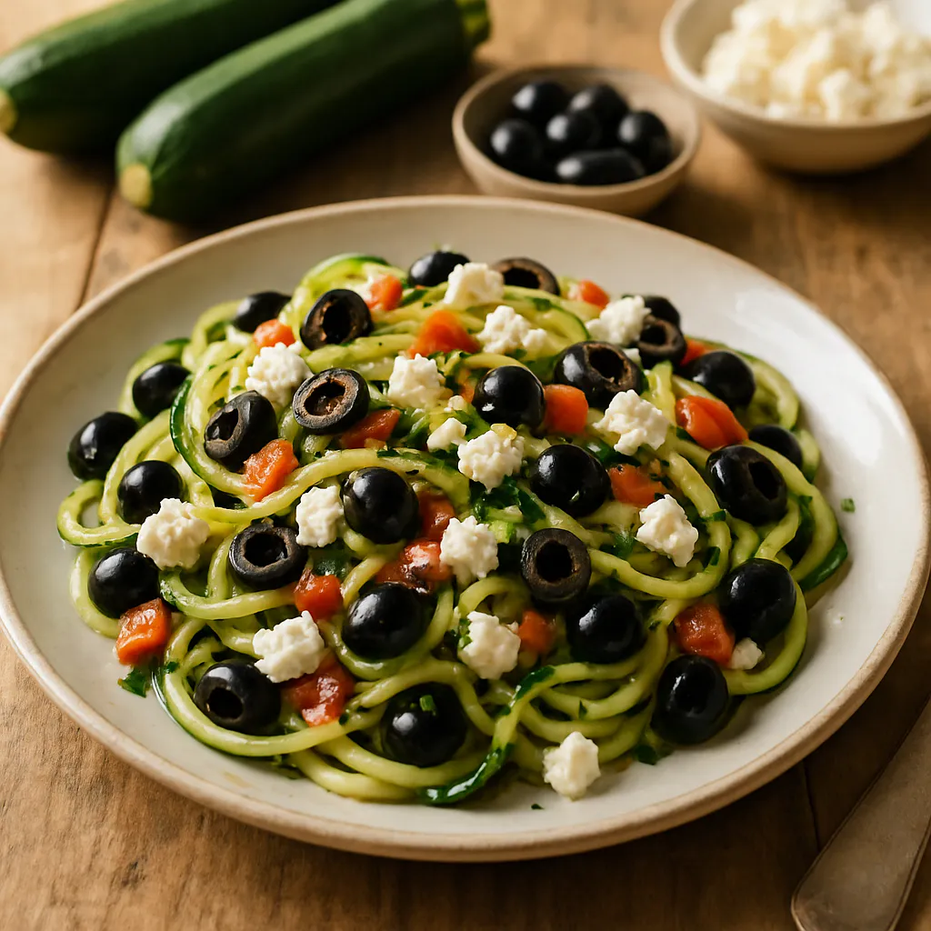 Mediterrane Zucchini-Nudeln mit Feta und Oliven