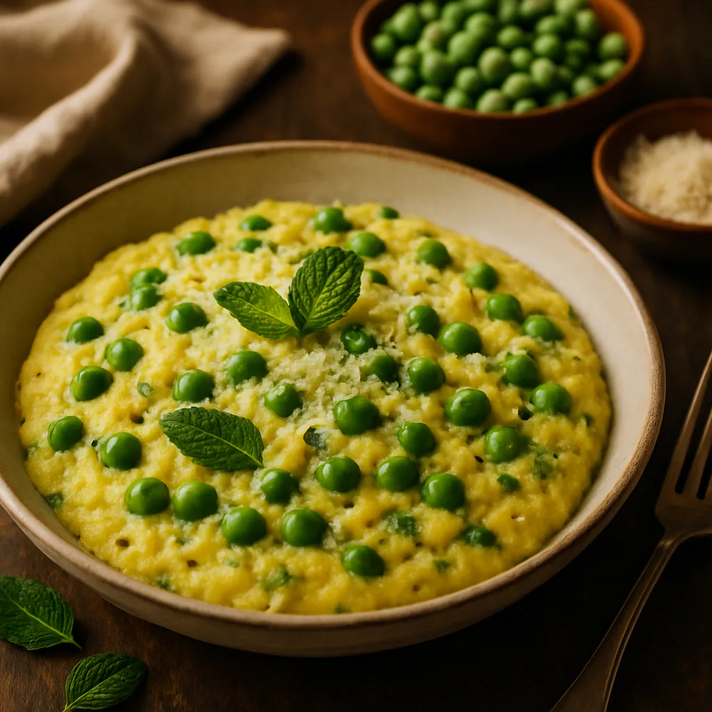 Milde Erbsen-Minz-Polenta mit Parmesan