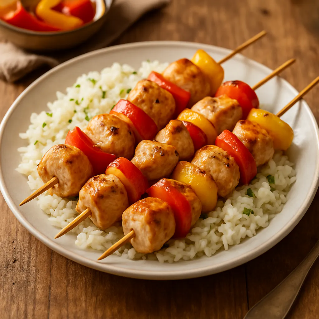 Milde Hähnchen-Spieße mit Reis