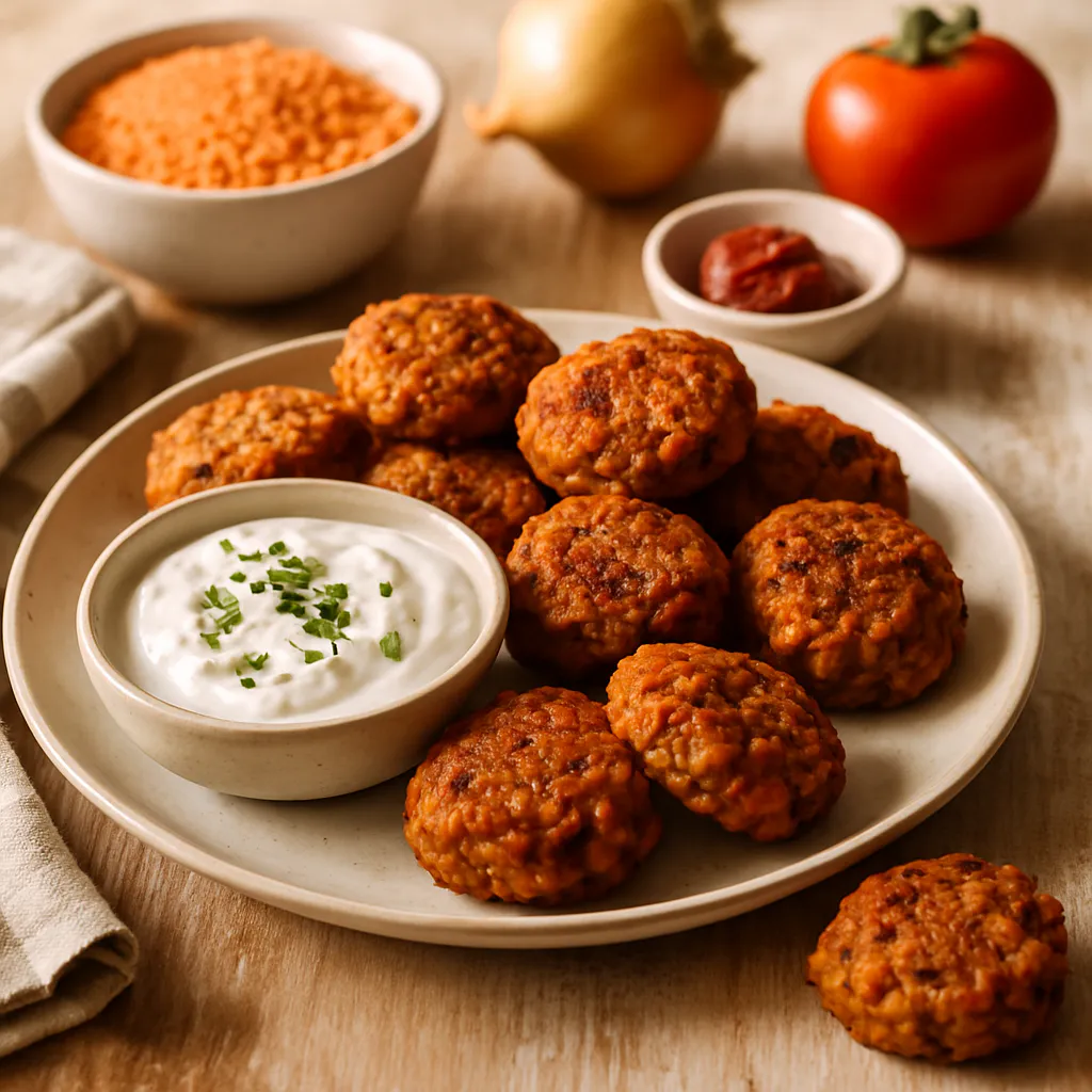 Milde Linsenbällchen mit Joghurt-Dip