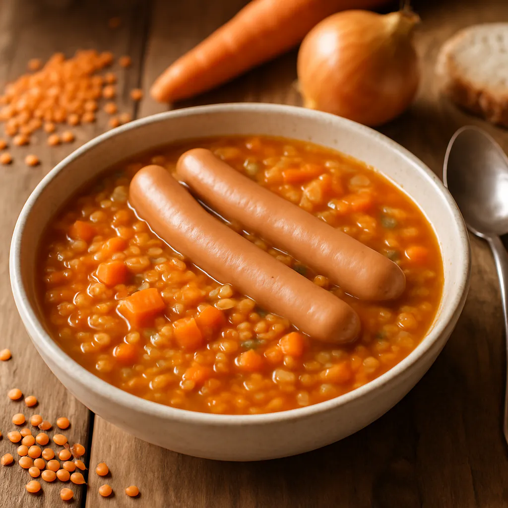Milde Linsensuppe mit Würstchen