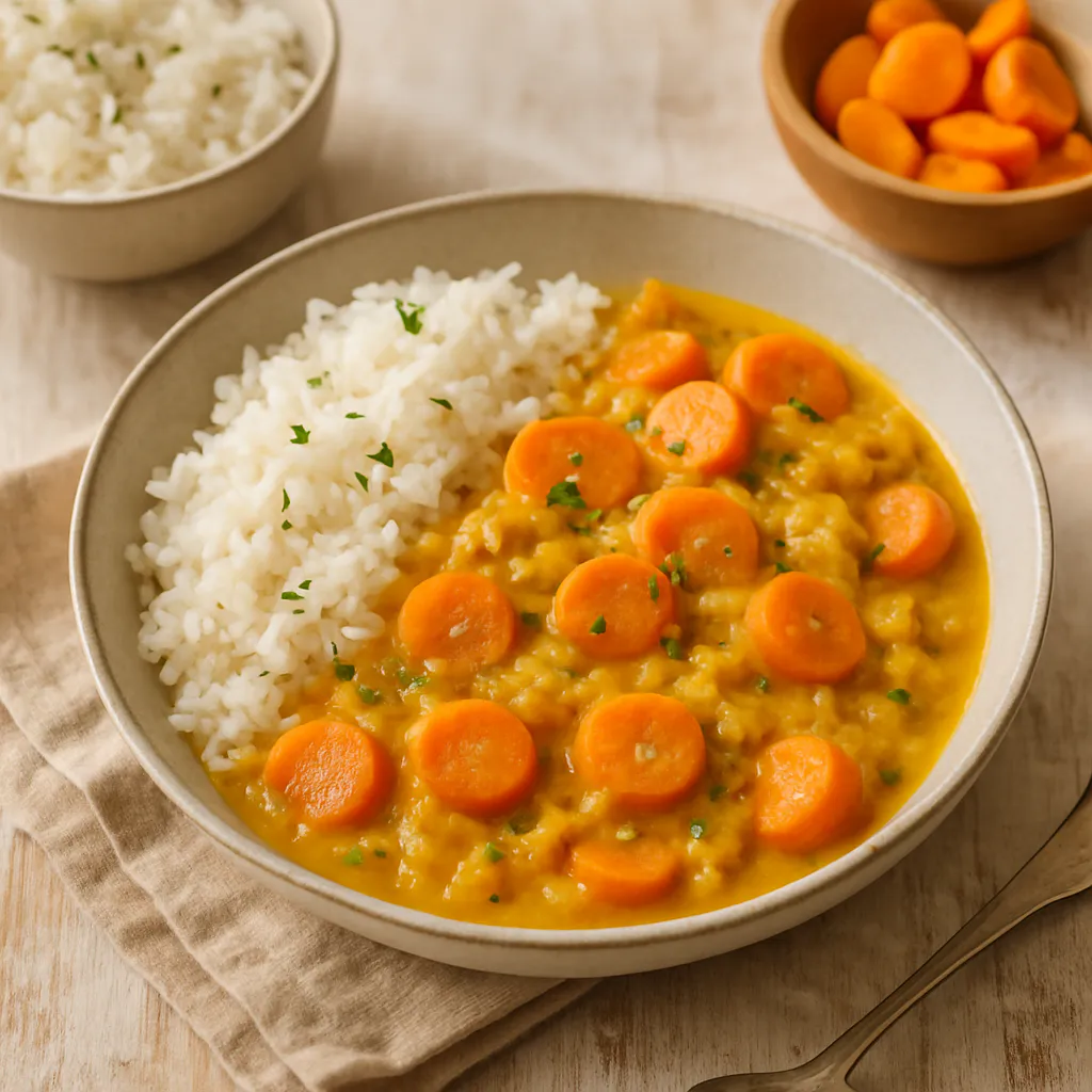 Mildes Karotten-Kokos-Curry mit Basmatireis
