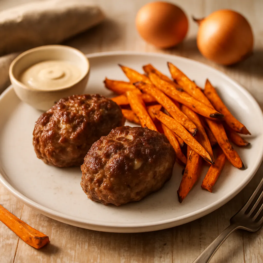 Mini-Hackbraten mit Süßkartoffel-Pommes
