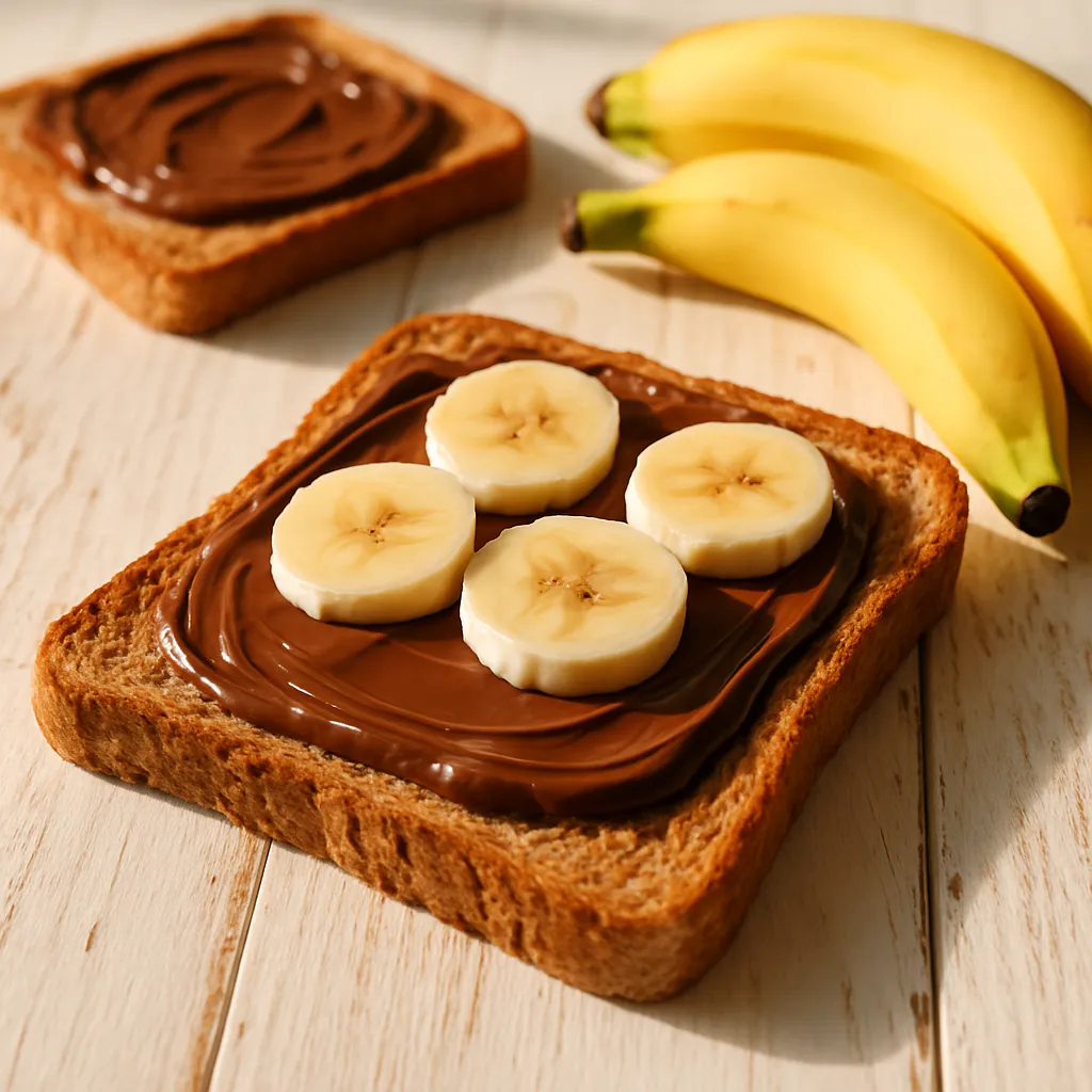 Nutella-Banane auf Vollkorn-Toast