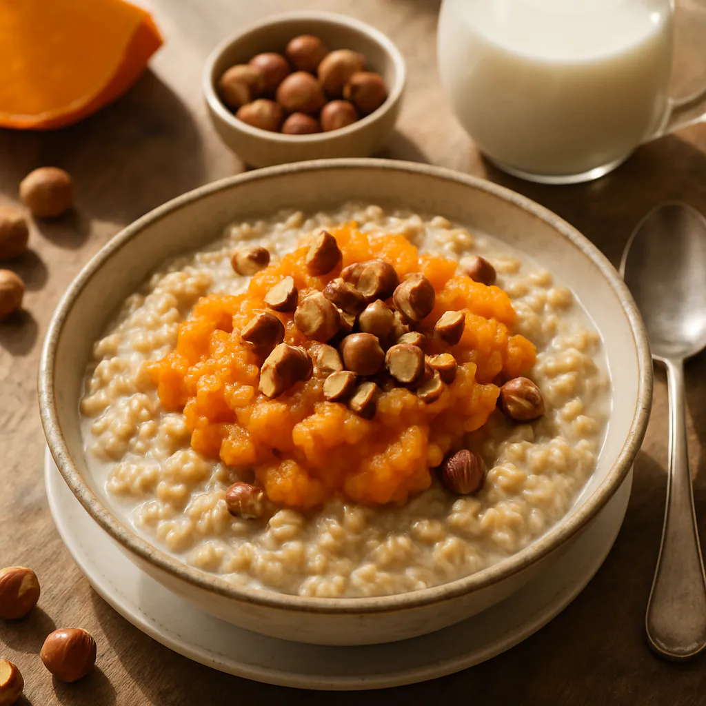 Oatmeal mit süßem Kürbis und Haselnüssen