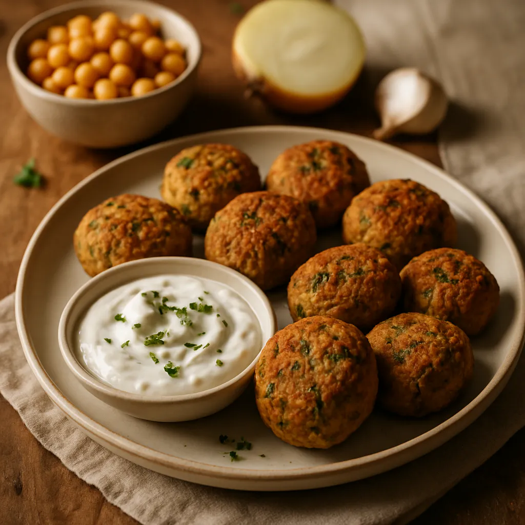 Ofen-Falafel mit Joghurt-Dip