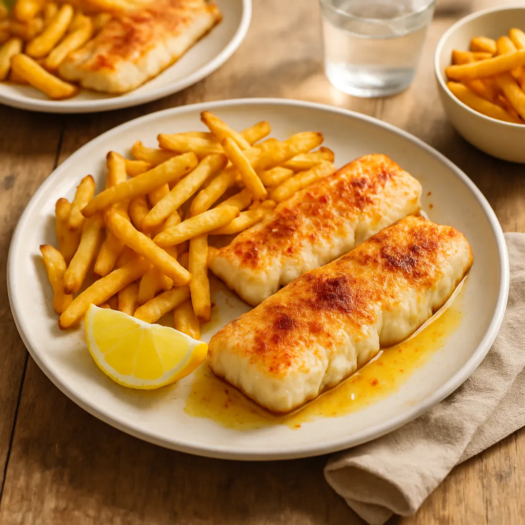 Ofen-Fischfilet mit knusprigen Pommes