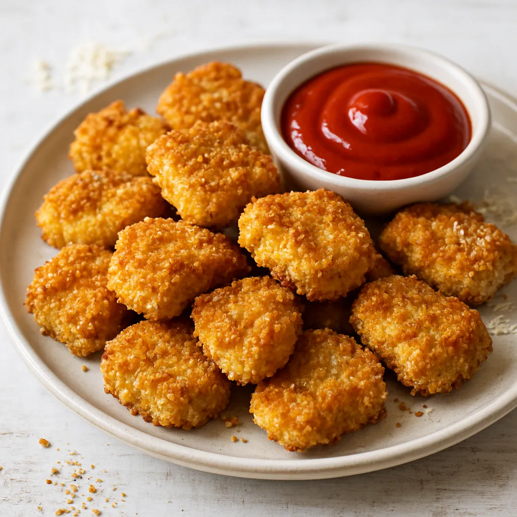 Ofen-gebackene Hähnchen-Nuggets mit mildem Ketchup