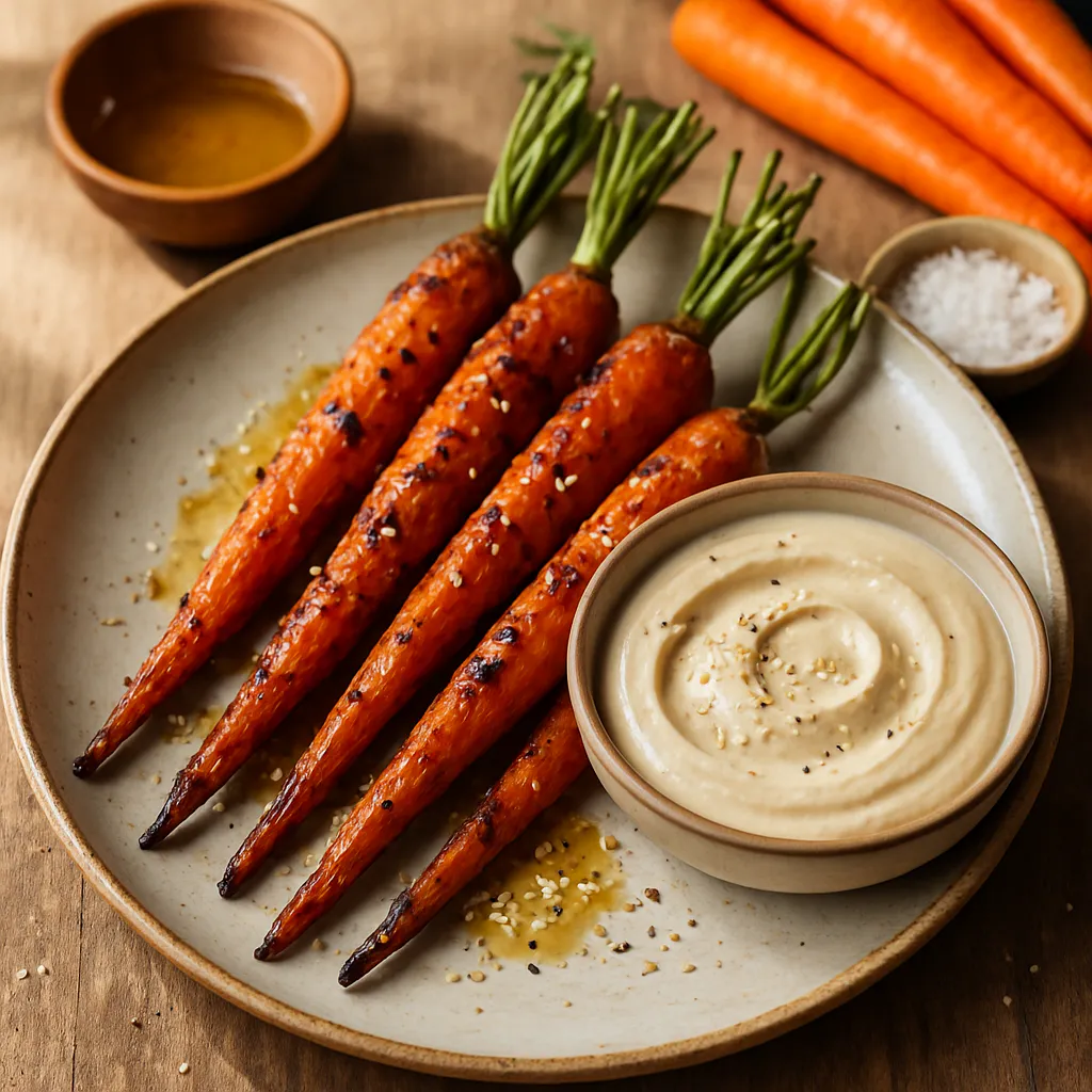 Ofen-Karotten mit Tahini-Dip und Sesamsamen
