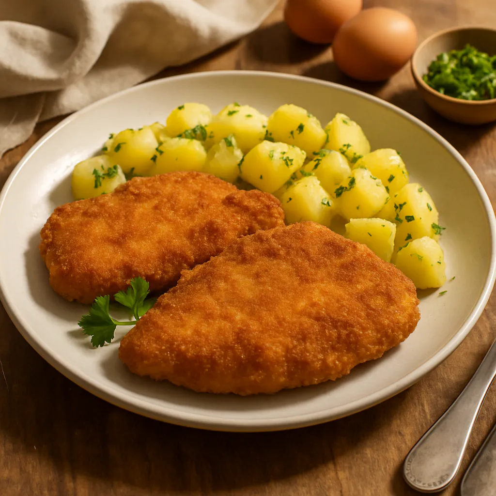 Panierte Hähnchen-Schnitzel mit Kartoffeln