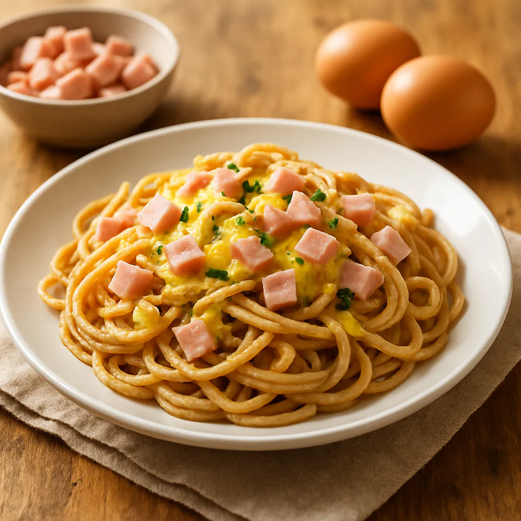 Pasta-Carbonara light mit Kochschinken