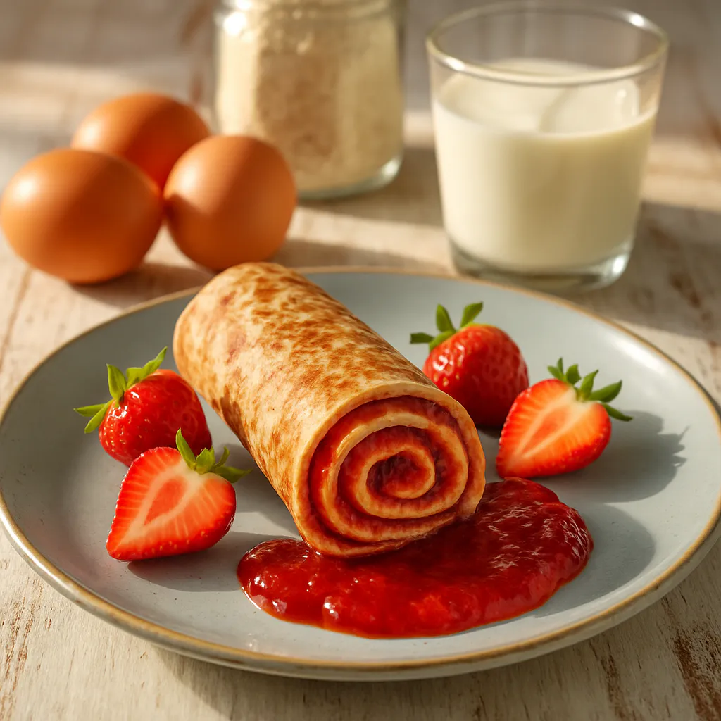 Pfannkuchen-Roll-Up mit Erdbeer-Marmelade