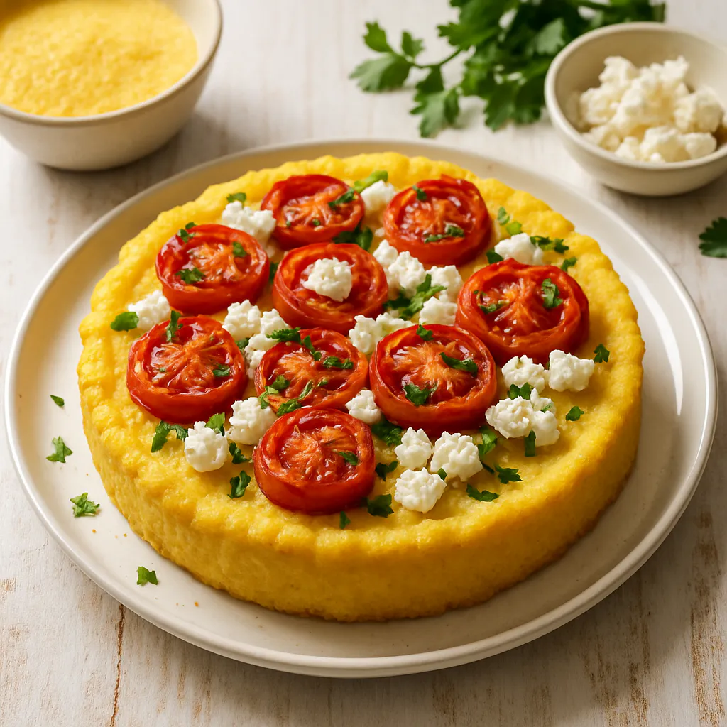 Polenta-Torte mit Tomaten und Feta