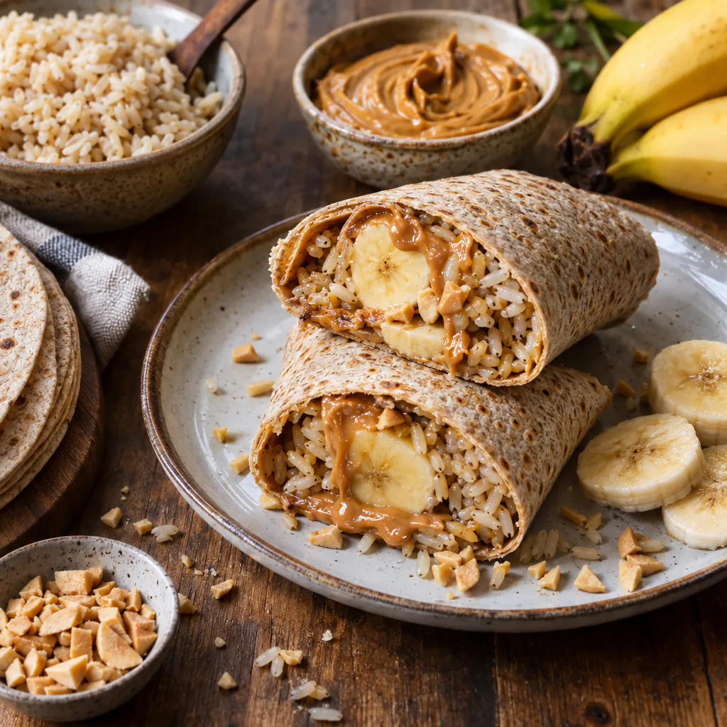 Reis-Bananen-Wraps mit Erdnussbutter