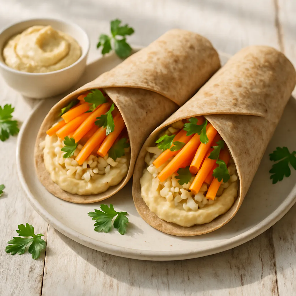 Reis-Wraps mit Hummus und Möhrenstreifen