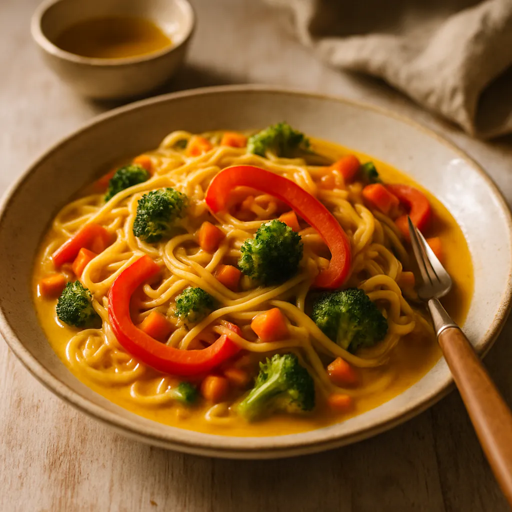 Reisnudel-Gemüse-Pfanne mit Kokos-Currysoße