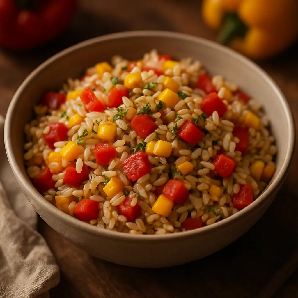 Reissalat mit Mais und Paprika