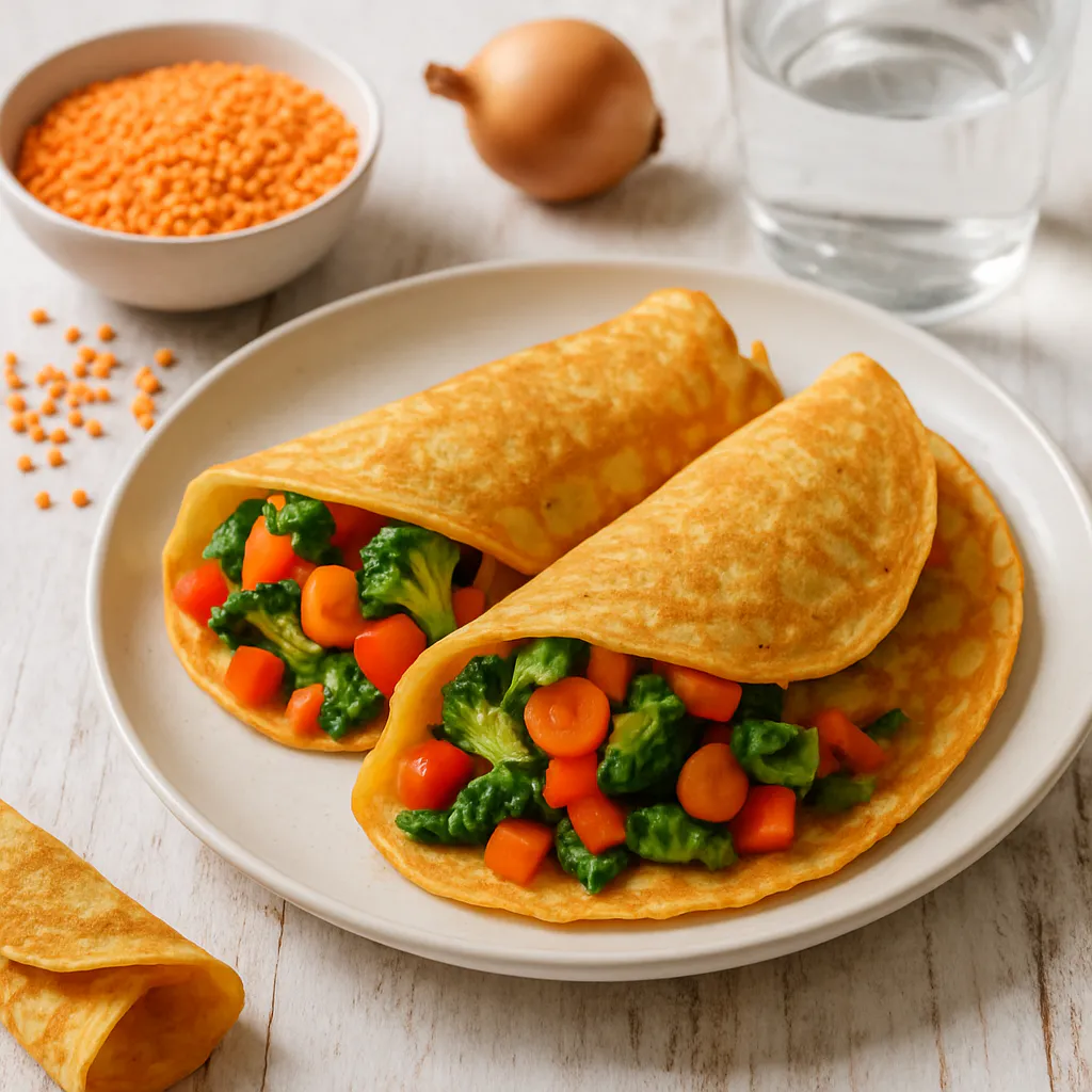 Rote-Linsen-Crêpes mit Gemüsefüllung