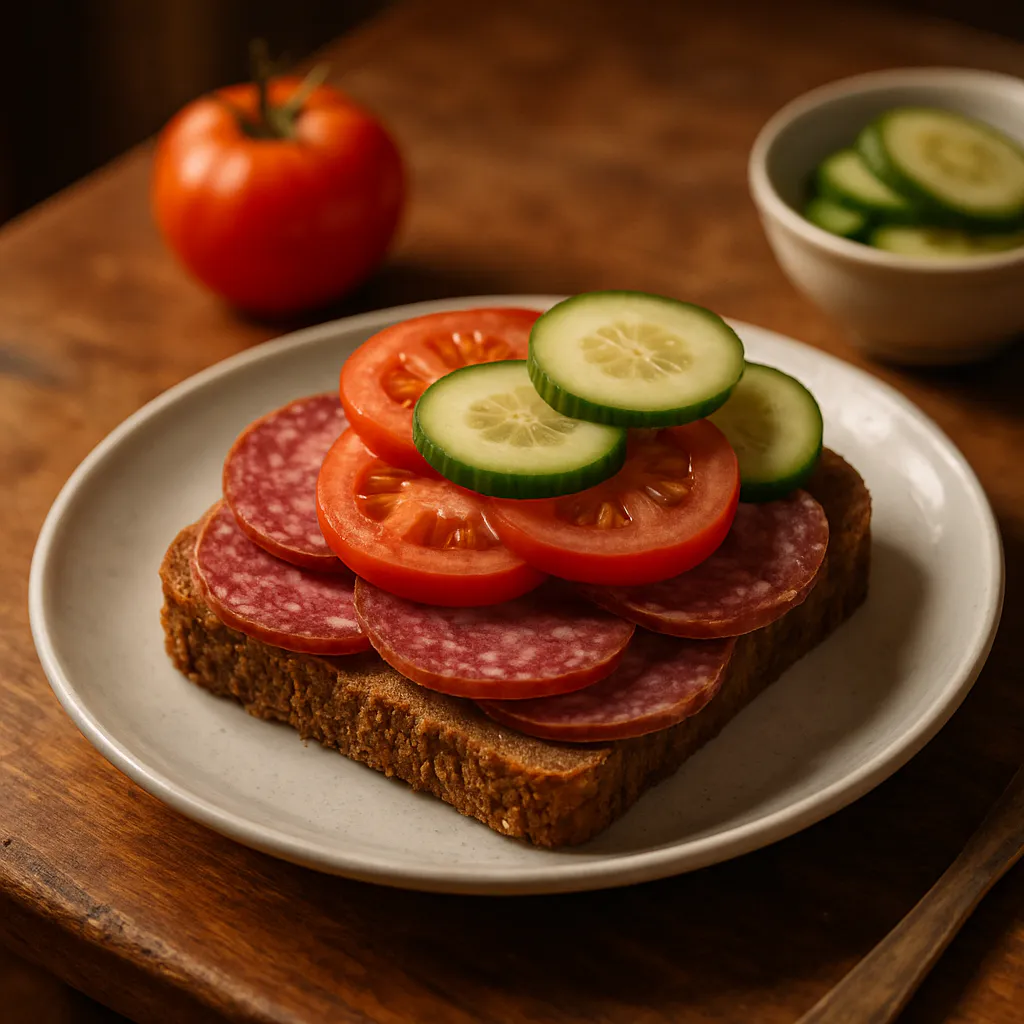 Salamibrot mit Tomate und Gurke