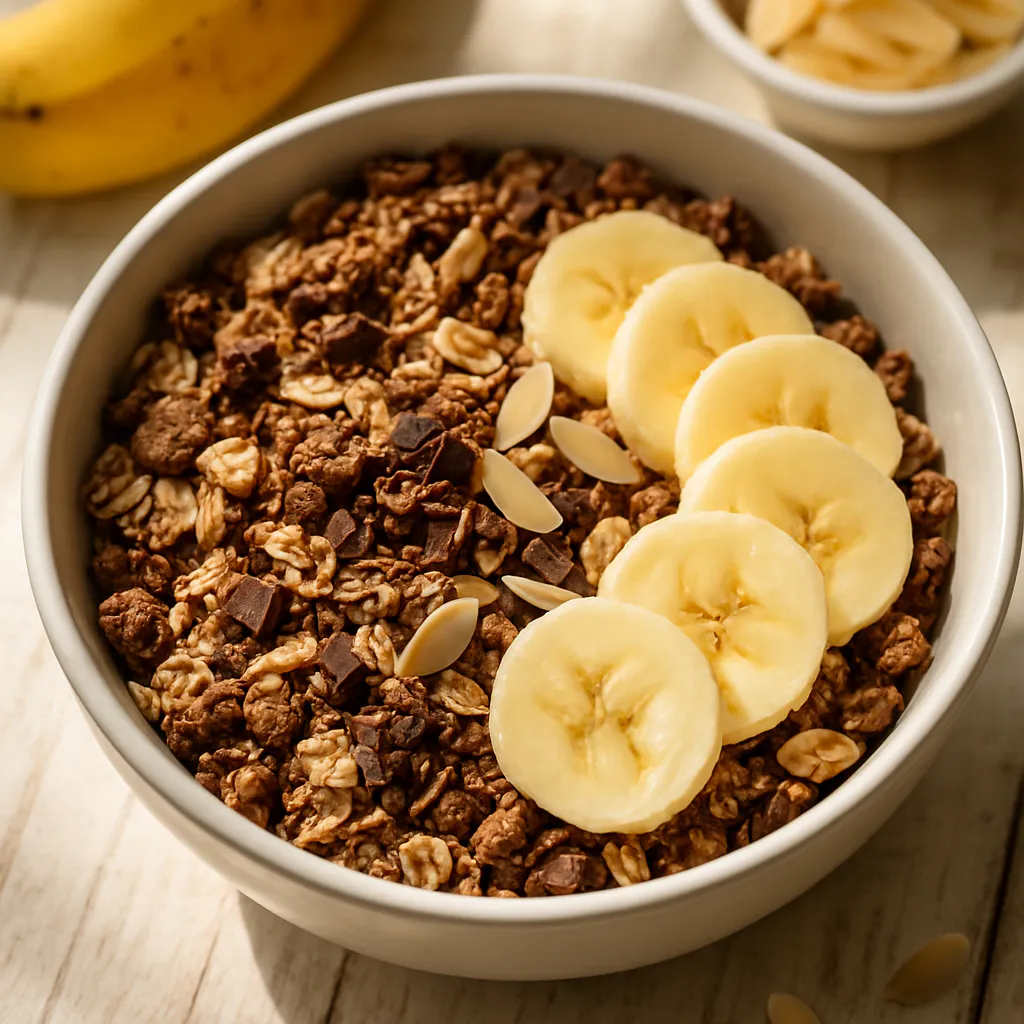 Schoko-Müsli mit Banane und Mandeln