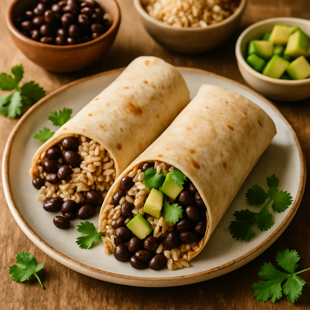 Schwarzbohnen-Burritos mit Avocado und frischem Koriander