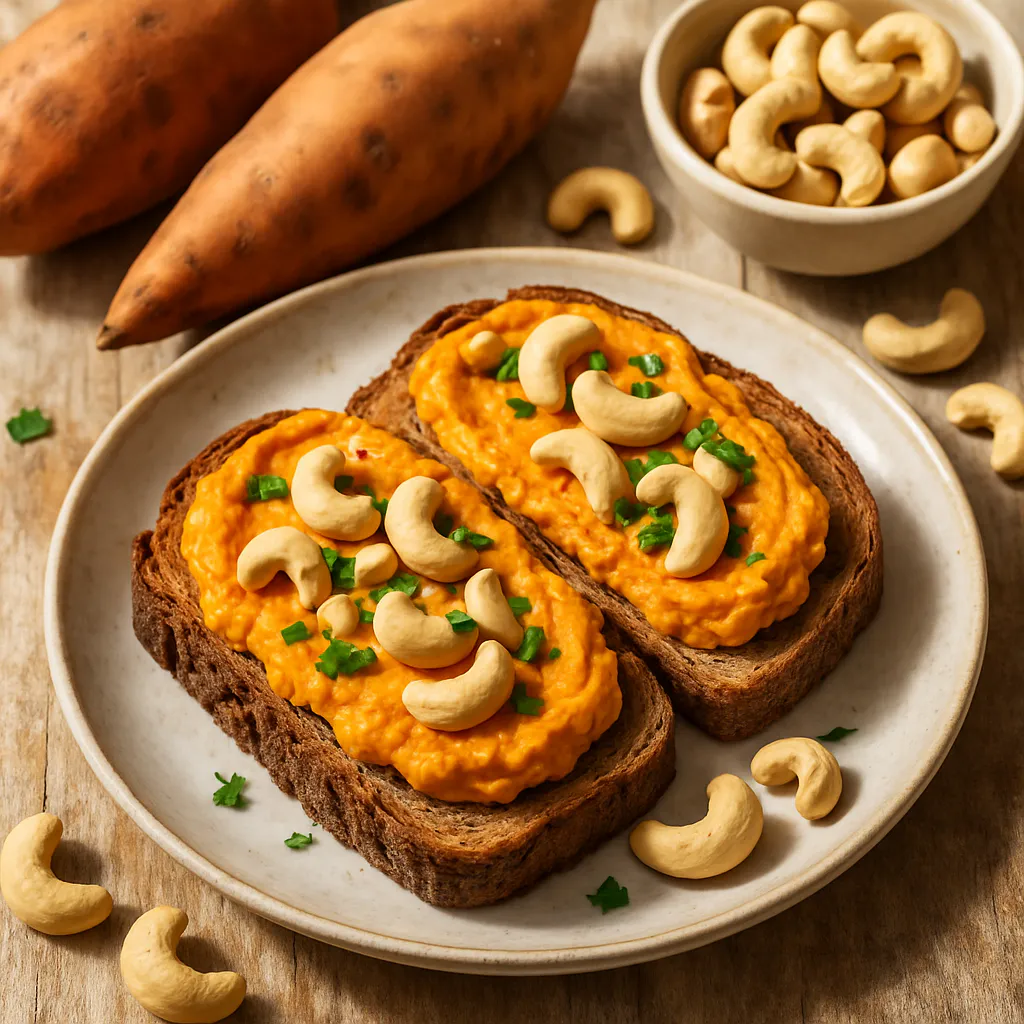 Süßkartoffel-Cashew-Creme auf Dinkelbrot