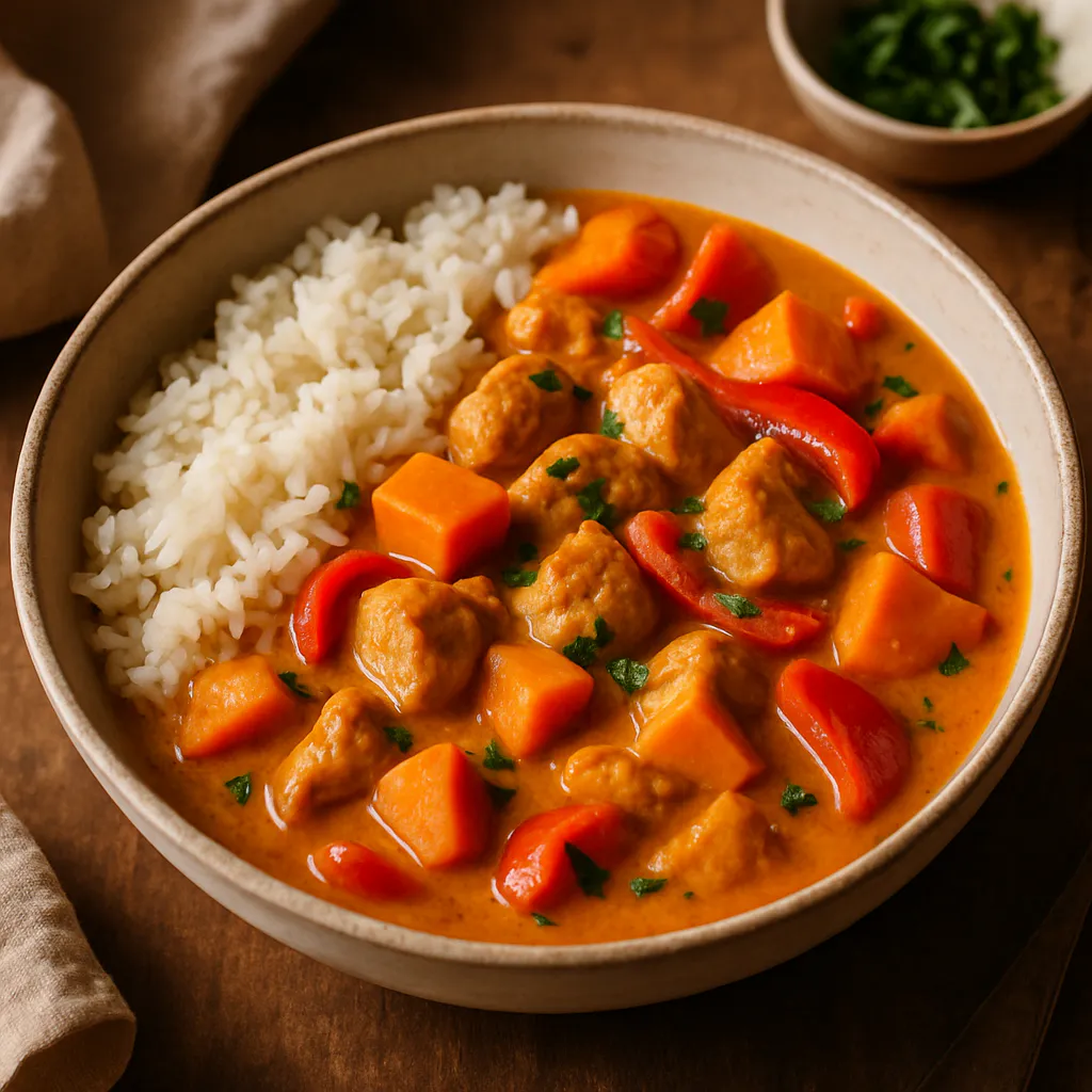 Süßkartoffel-Hähnchen-Curry mit Kokosmilch