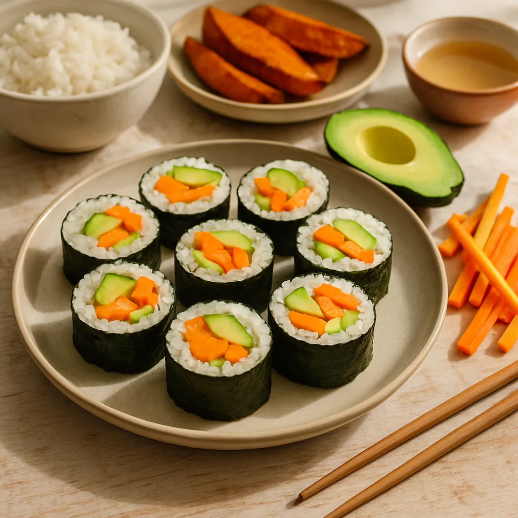 Süßkartoffel-Sushi mit Avocado und Karotten