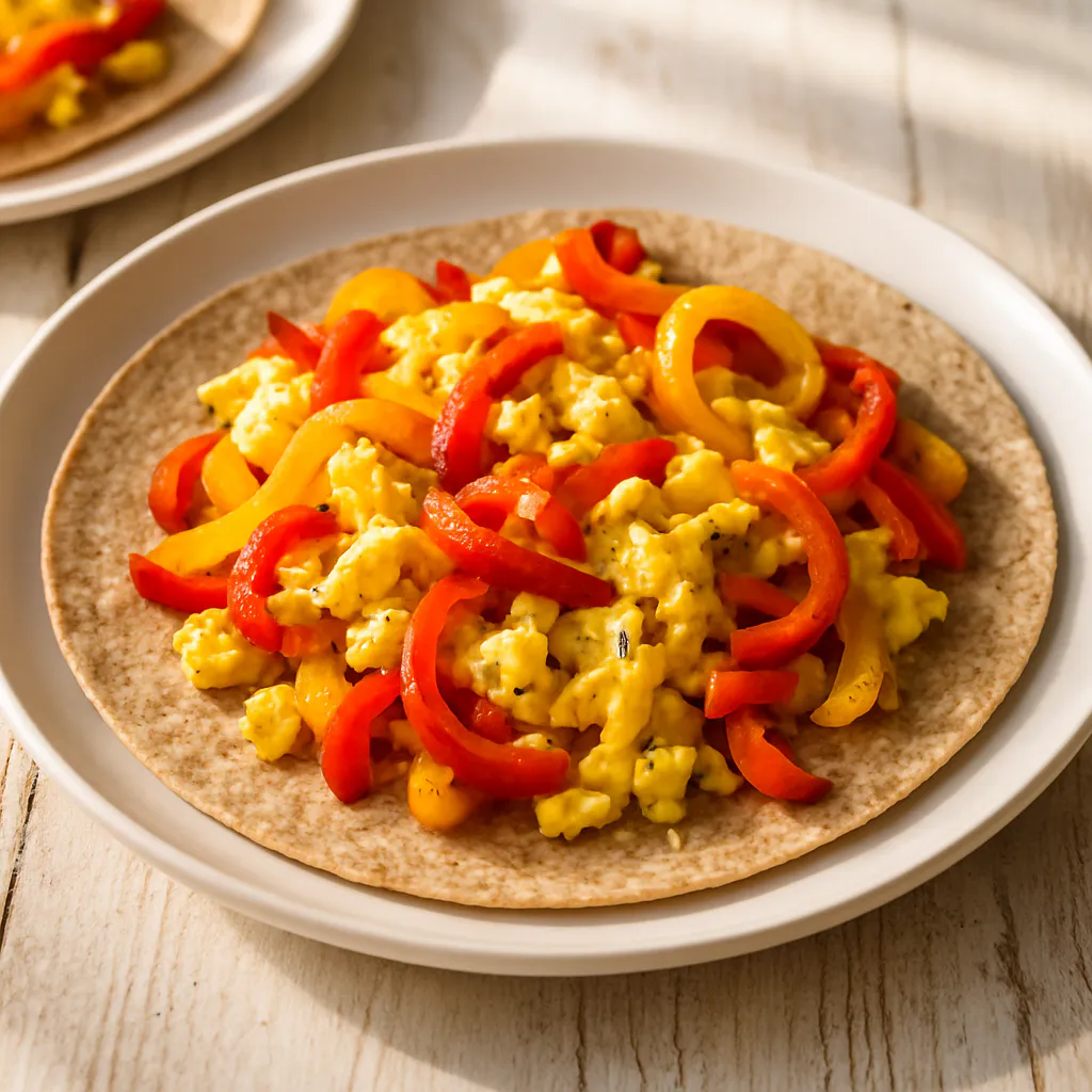 Tortilla mit gebratenem Gemüse und Ei-Mix