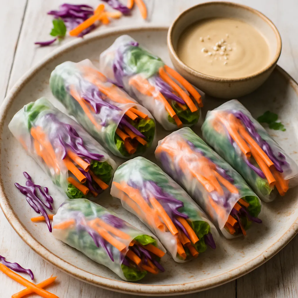 Vietnamesische Gemüse-Frühlingsrollen mit Tahini-Dip