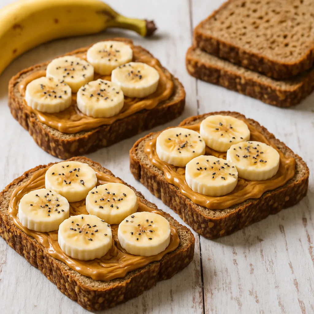 Vollkorn-Erdnussbutter-Bananen-Sandwiches mit Chiasamen