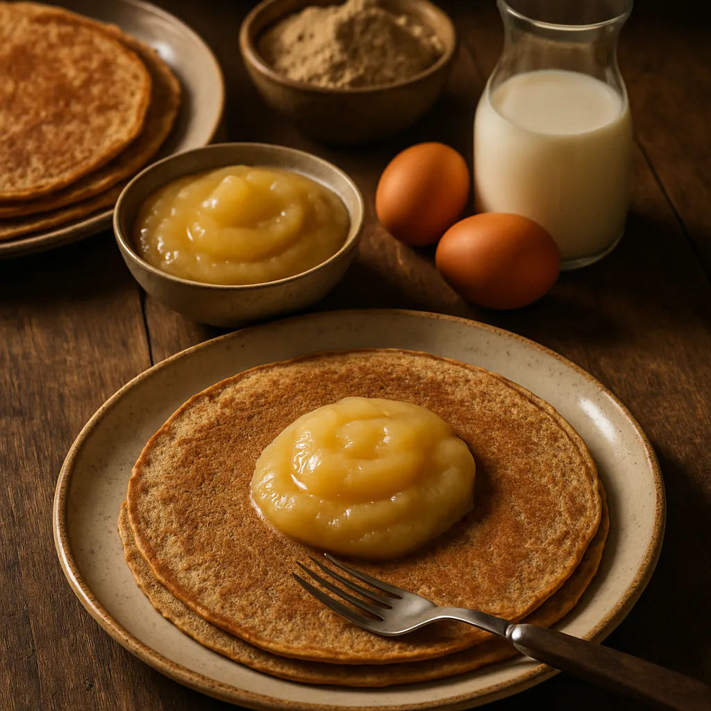 Vollkorn-Pfannkuchen mit Apfelmus