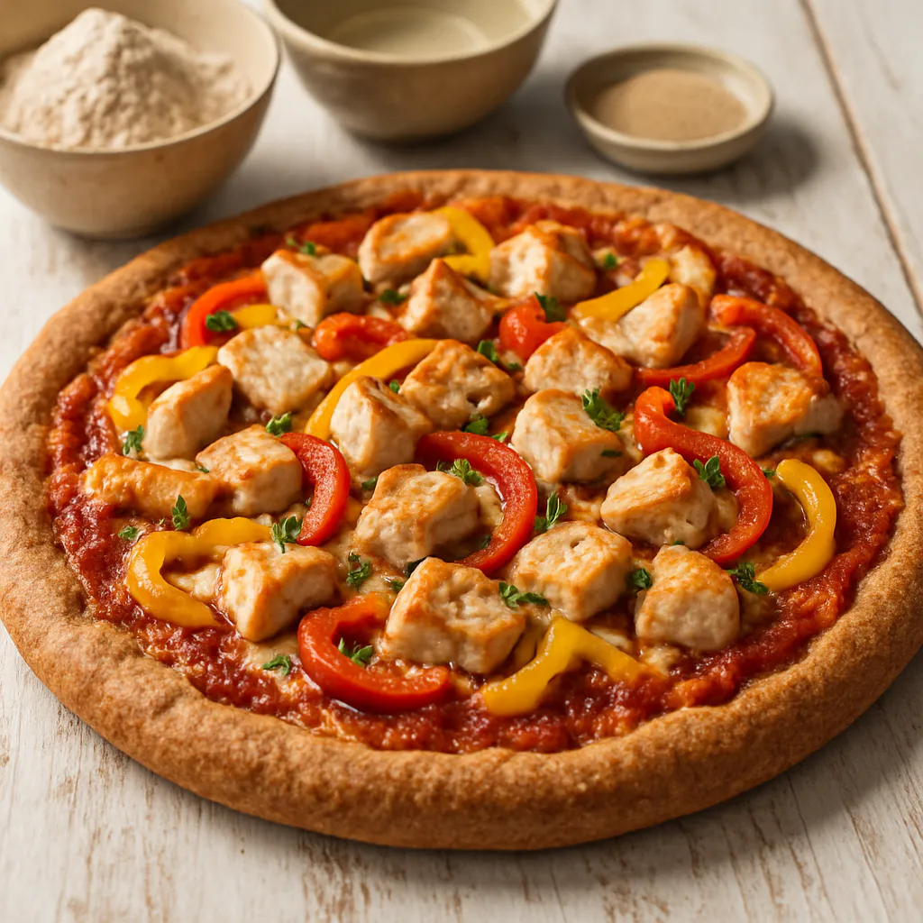 Vollkorn-Pizza mit Hähnchen und Paprika