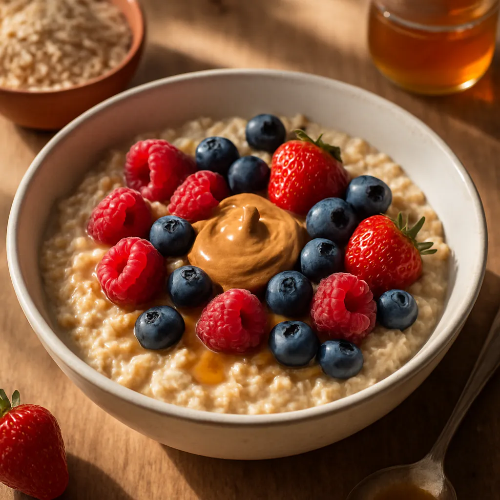 Vollkorn-Porridge mit Beeren und Nussmus
