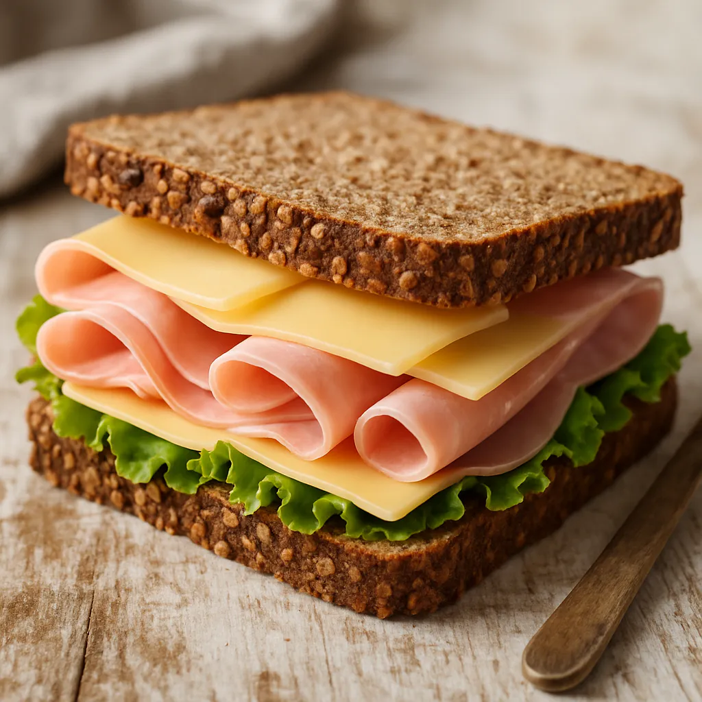 Vollkorn-Sandwich mit Käse und Schinken