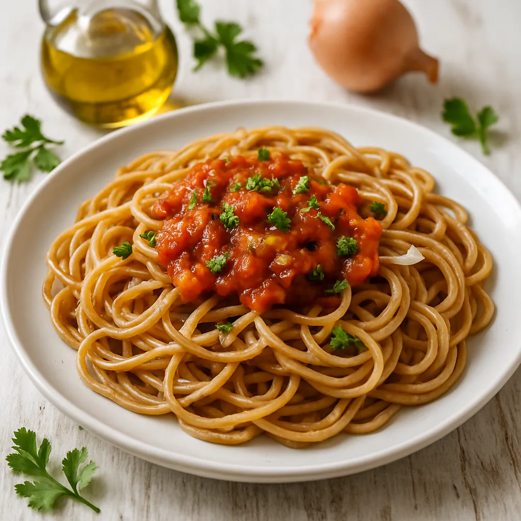 Vollkorn-Spaghetti mit milder Tomatensauce