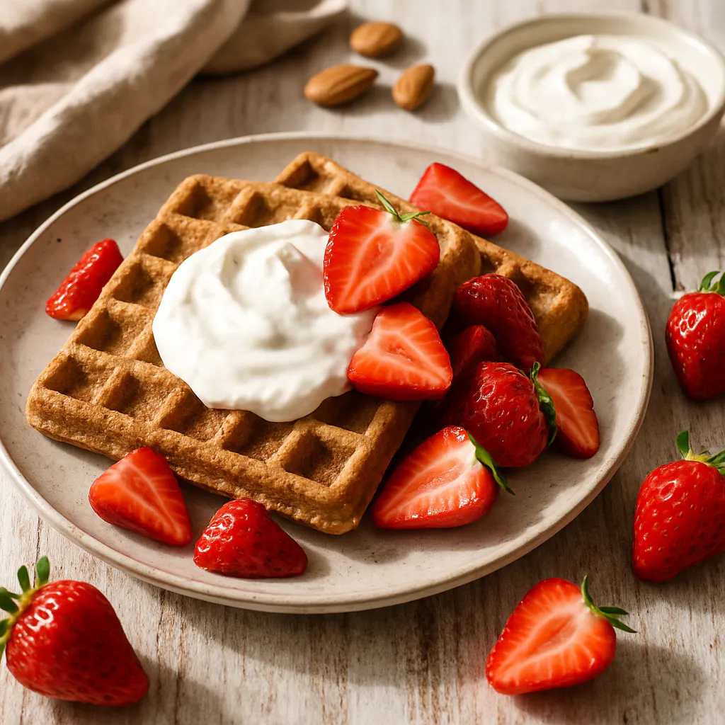 Vollkorn-Waffeln mit Erdbeeren und Quark