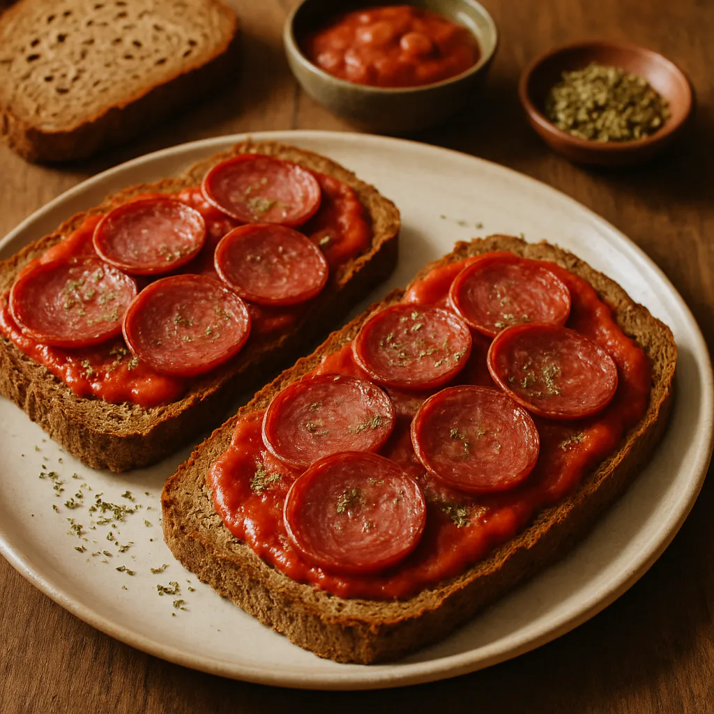 Vollkornbrot-Pizza mit Salami
