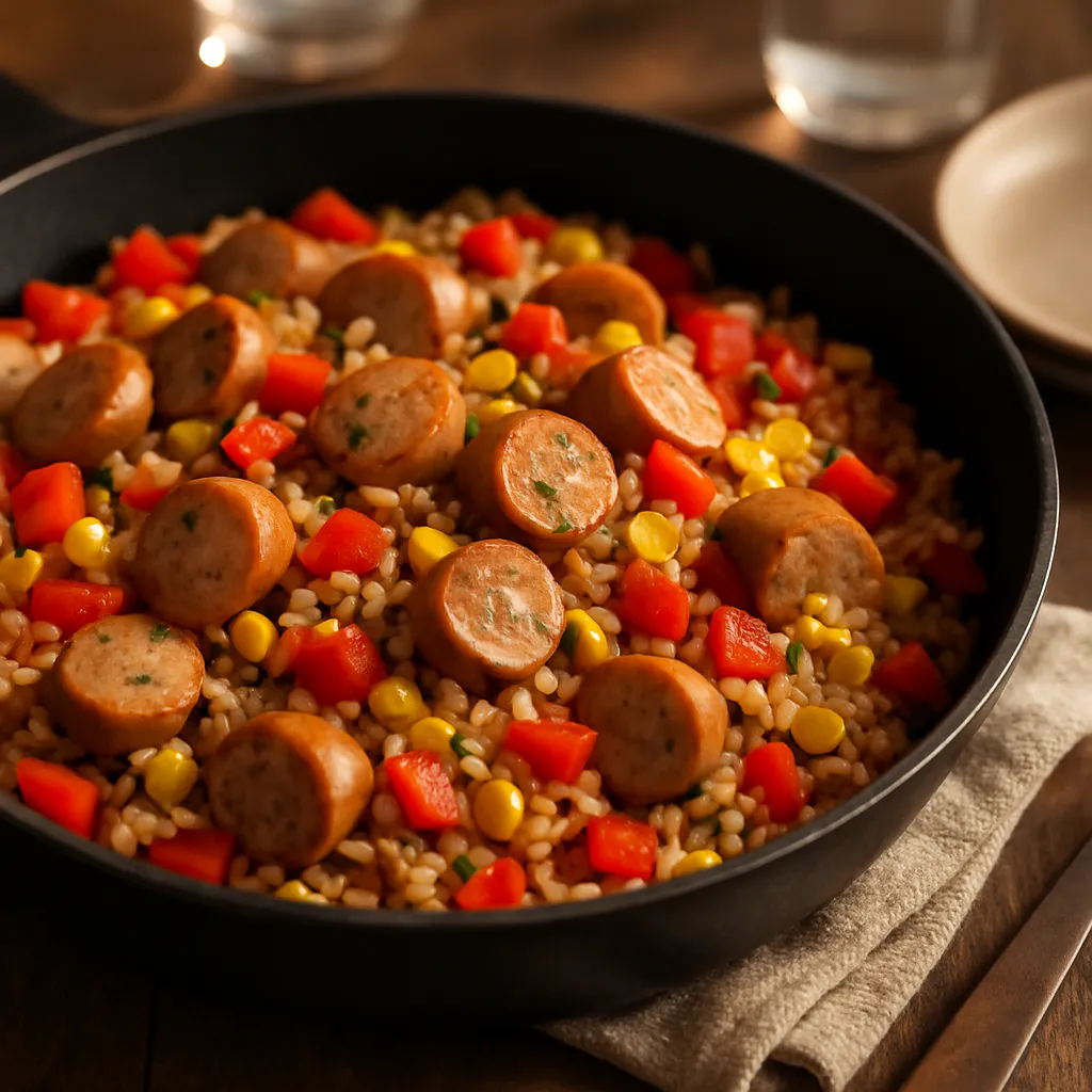 Wurst-Reis-Pfanne mit Mais