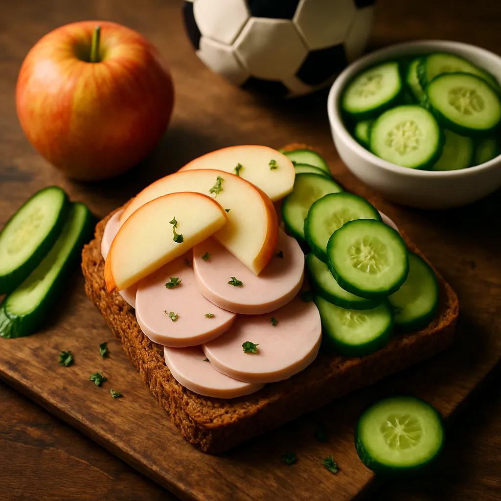 Wurstbrot mit Apfel und Gurke