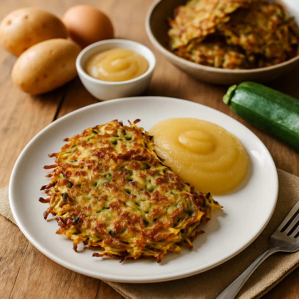 Zucchini-Kartoffel-Rösti mit Apfelmus