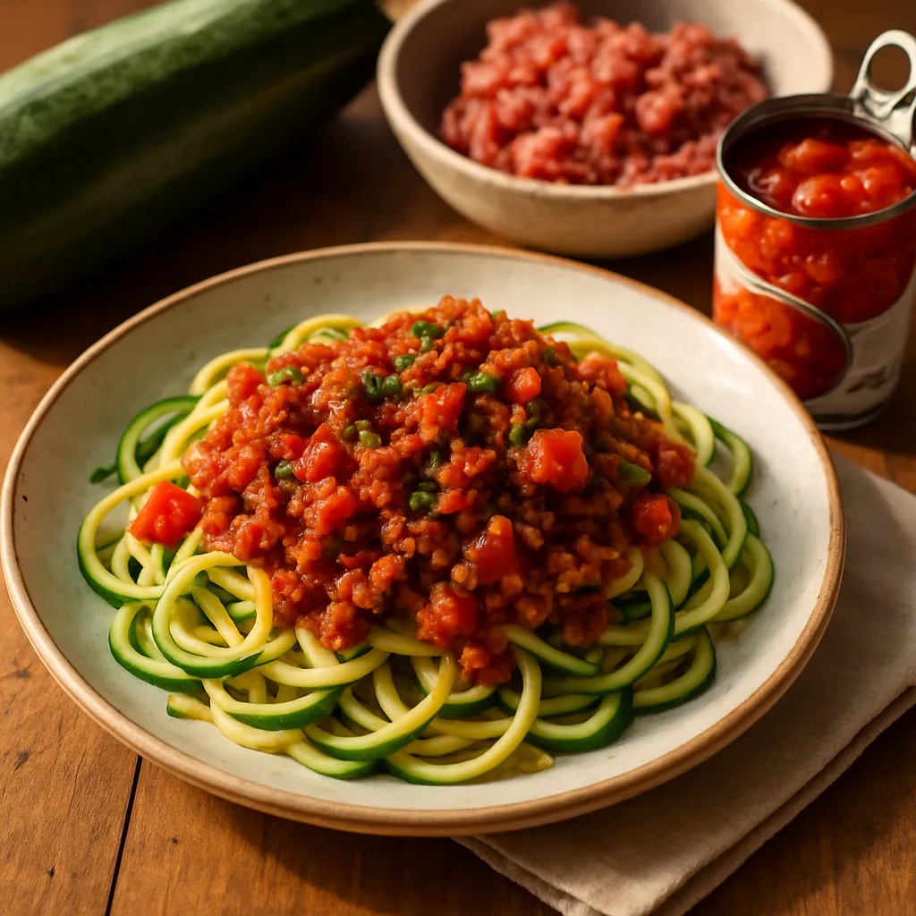 Zucchini-Nudeln mit Tomaten-Hack-Sauce