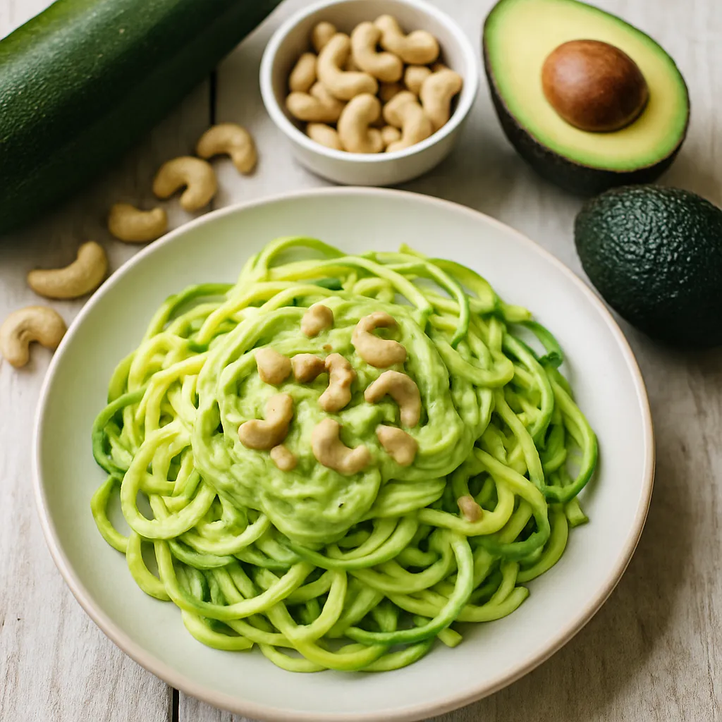 Zucchini-Spaghetti mit Avocado-Cashew-Sauce
