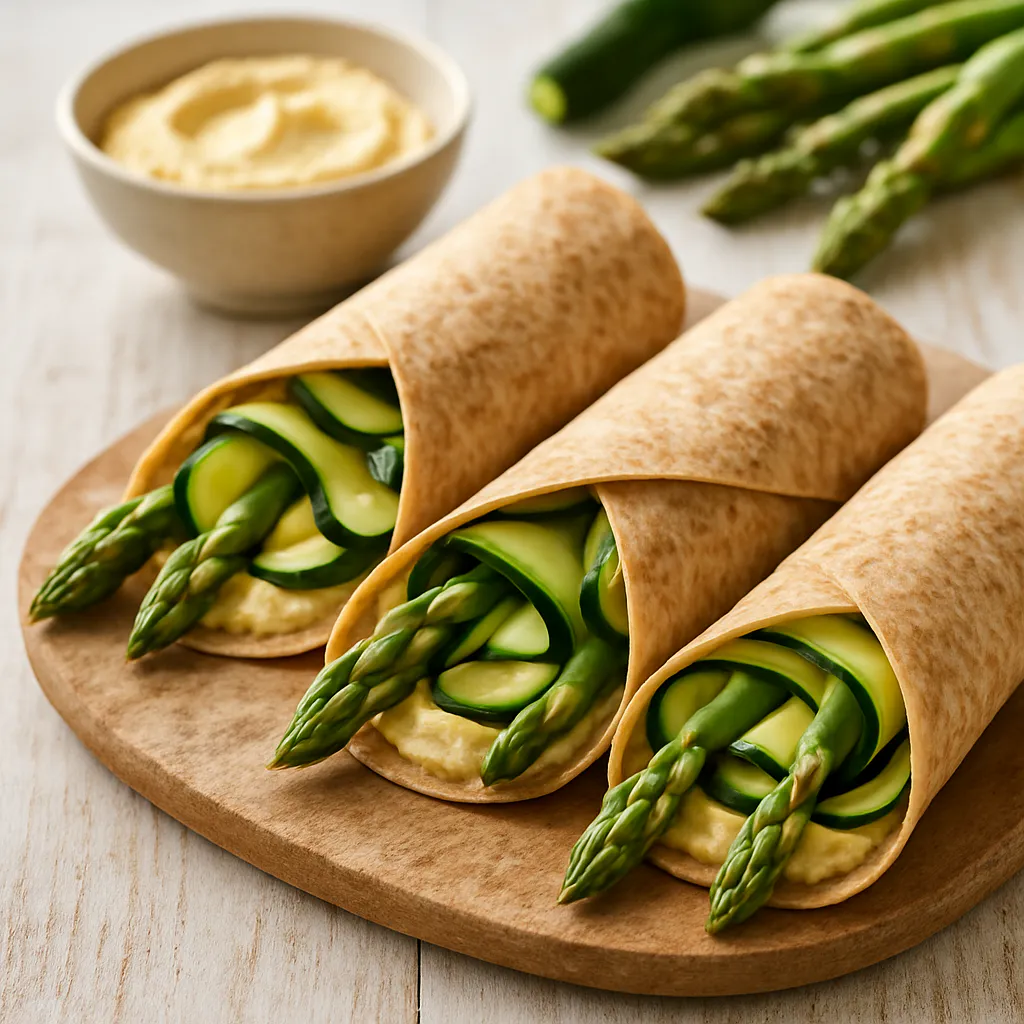 Zucchini-Spargel-Wraps mit Hummus