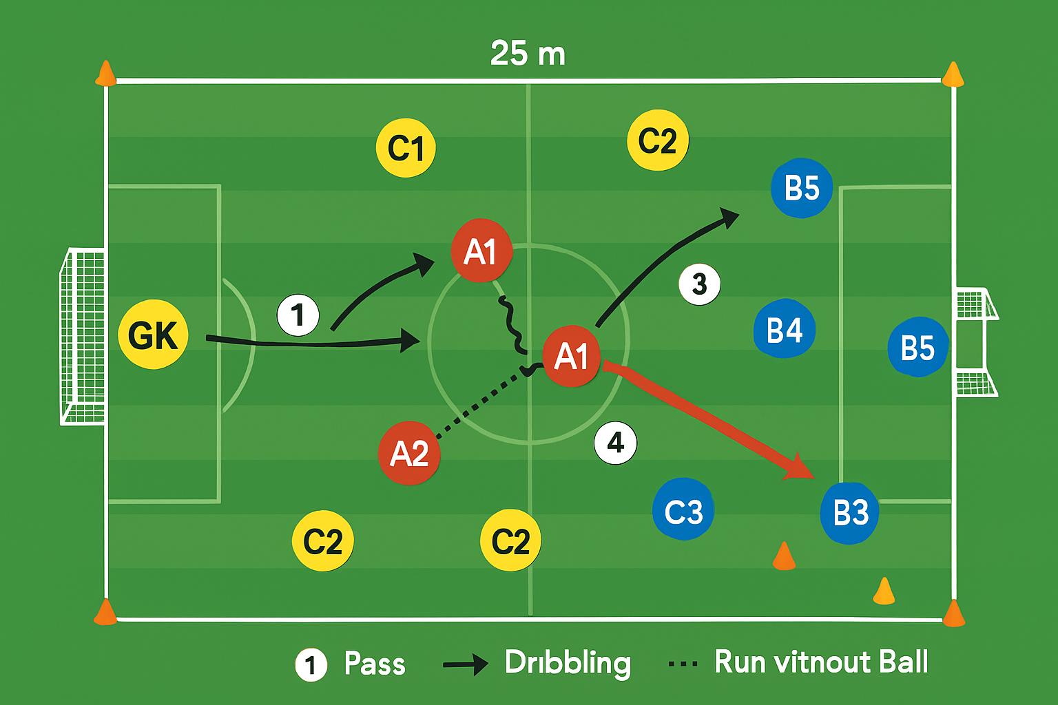 Spielfeld-Diagramm für Zauber-Pass-Duell